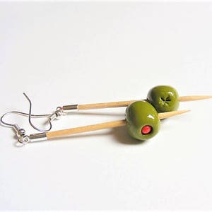 Food Jewelry Martini Olive Earrings Martini Earrings Miniature Food Stuffed Olives Handmade Mini Food Pierced and clip on Olive Charm kawaii image 1