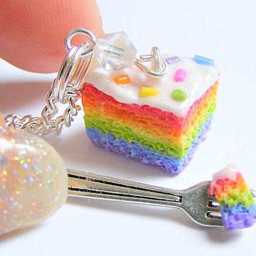 Food Jewelry Rainbow Cake Necklace Cake Pendant Polymer Clay Etsy
