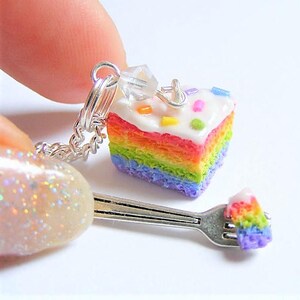 Food Jewelry Rainbow Cake Necklace, Cake Pendant, Polymer Clay Food, Miniature Food, Mini Food Jewellery, Gay Pride Jewelry, Kawaii Necklace