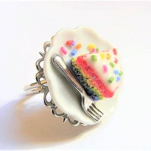 Food Jewelry Rainbow Cake Ring, Rainbow Jewelry, Rainbow Cake Jewelry, Miniature Food Ring, Mini Food Jewellery, Polymer Clay Food Gay Pride