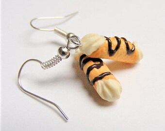 Food Jewelry Cannoli Earrings, Miniature Food, Cannoli Jewelry, Mini Food Jewelry, Food Earrings, Italian Earrings, Gift for baker, Pastry
