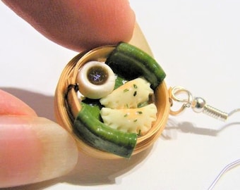 Food Jewelry Steamed dumpling Earrings, Mini Food, pierced or clip on, Asian food earrings, Dumpling steamer earrings, Dumpling jewelry