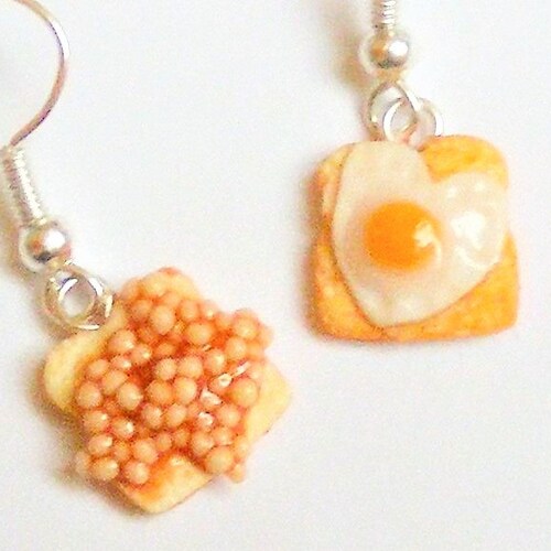 Food Jewelry Egg and Beans on Toast Earrings Miniature Food Etsy