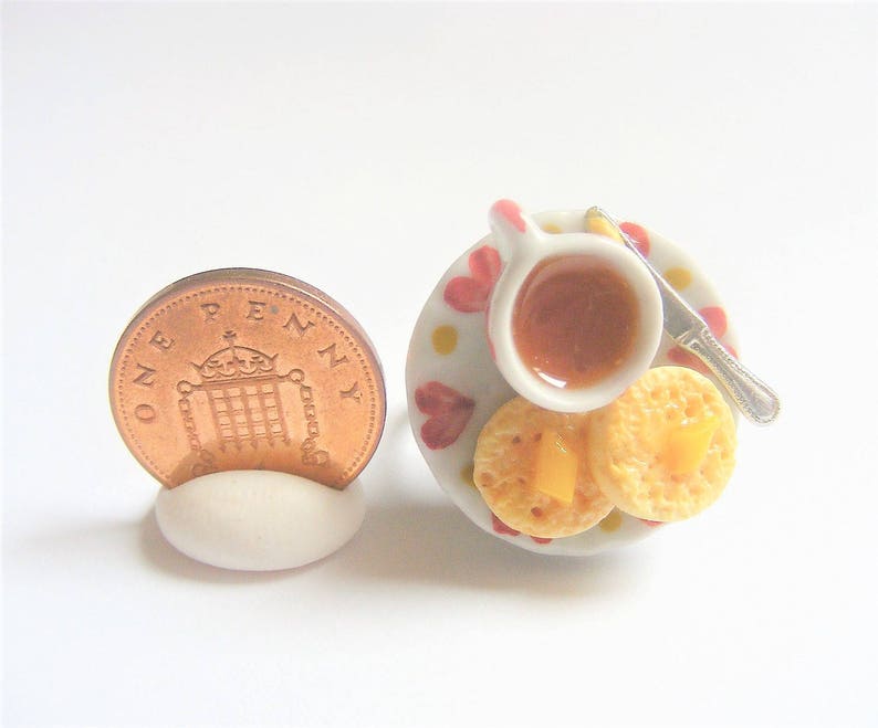 Food Jewelry, Crumpets and Tea Ring, Miniature Food Jewelry, Mini Food, Miniature Food Ring, Dolls House Food, Tea and crumpets, Kawaii ring image 5