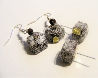 Food Jewelry Lamington cake earrings Lamingtons Miniature Food Clip on and Pierced Mini Food Australia jewelry food earrings aussie earrings