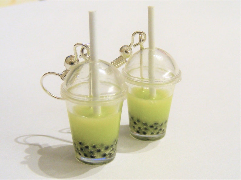 Food Jewelry Macha Boba tea Earrings Bubble tea earrings image 0