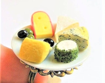 Food Jewelry, Cheese Platter Ring, Miniature Food Ring, Cheese Ring, Food Jewelry, Mini Food, Cheese Lover Jewelry, Cheese Plate Ring Kawaii