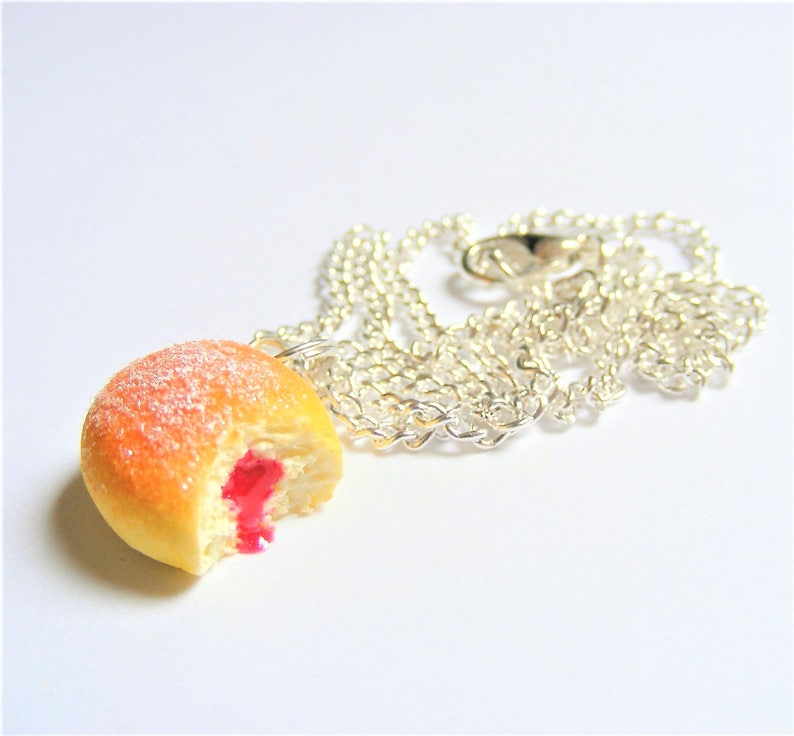 Food Jewelry, Jelly Donut Necklace, Jam Doughnut Necklace, Donut Pendant, Miniature Food, Mini Food, Do Nut Necklace, Kawaii Necklace, Sugar image 4