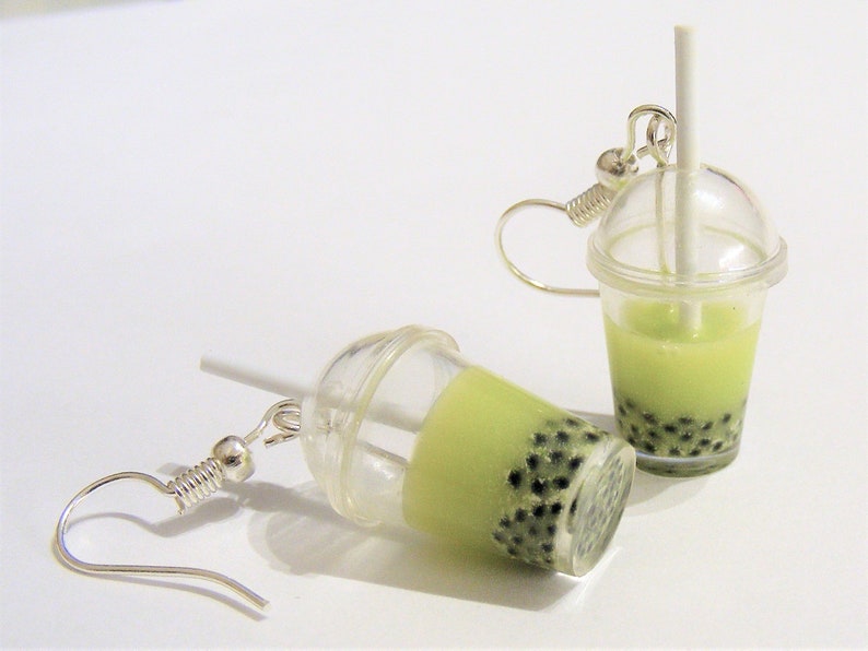 Food Jewelry Macha Boba Tea Earrings Bubble Tea Earrings Etsy