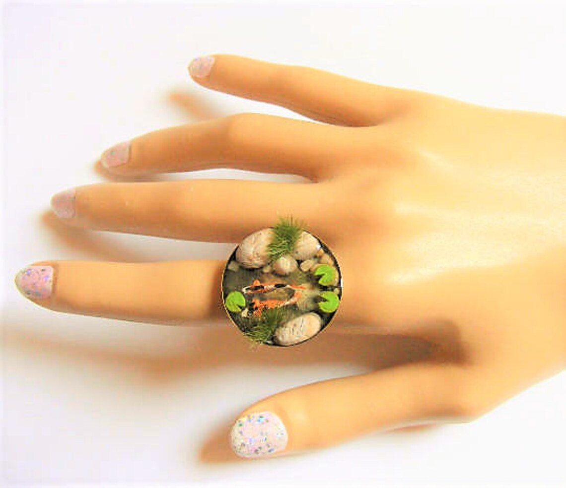 Miniature Koi Fish Pond Ring Fish Pond Jewelry Zen Ring Etsy