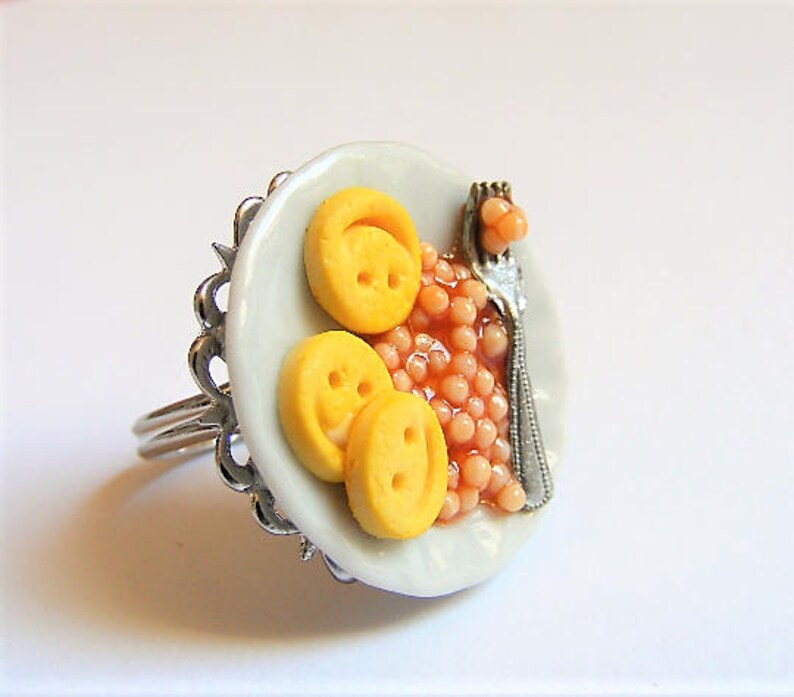 Food Jewelry Baked Beans and Smiley Faces Ring Miniature Food Etsy
