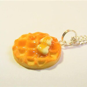 Food Jewelry Waffle Necklace, Waffle Pendant, Miniature Food Jewelry, Mini Food Jewellery, Polymer clay, Heart Necklace, Kawaii Necklace image 5