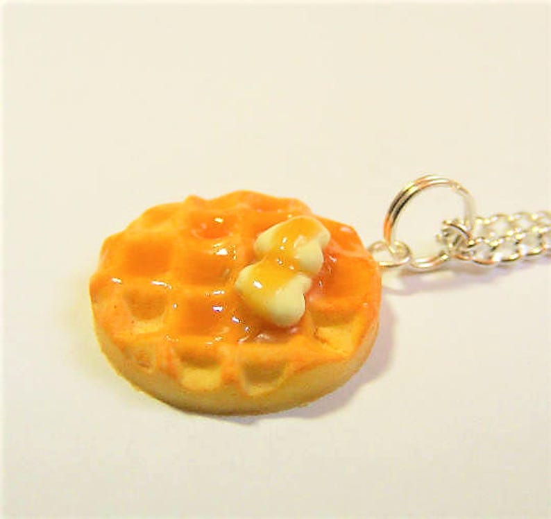 Food Jewelry Waffle Necklace, Waffle Pendant, Miniature Food Jewelry, Mini Food Jewellery, Polymer clay, Heart Necklace, Kawaii Necklace image 5