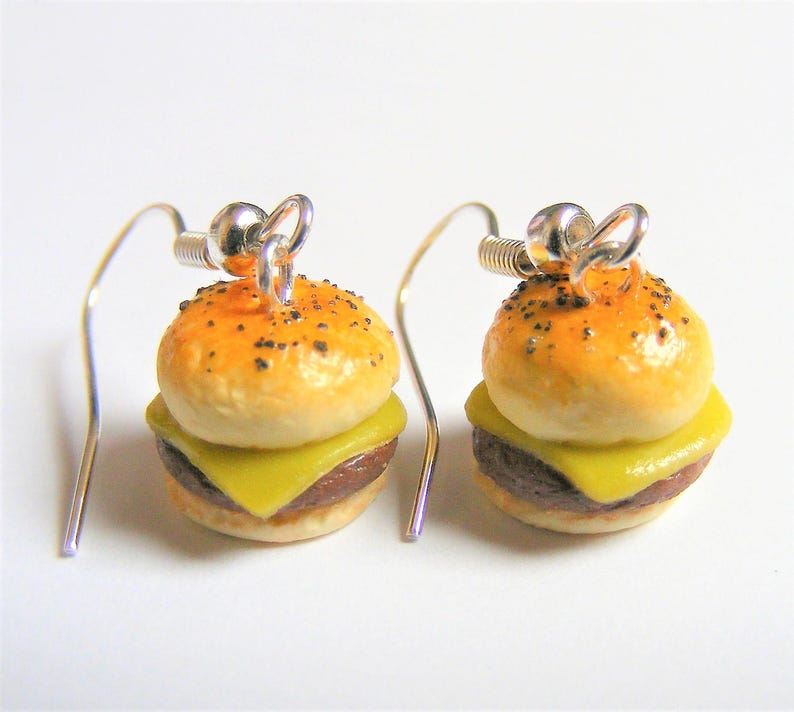 Food Jewelry Cheeseburger Earrings Miniature Food Earrings Etsy