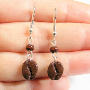 Food Jewelry Coffee Bean Earrings, Coffee Lover Earrings, Coffee Jewelry, Miniature Food Mini Food Clip on and Pierced Cup of Coffee charm image 1