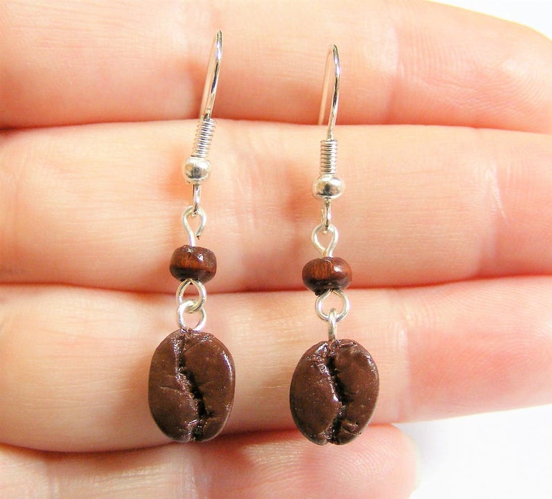 Food Jewelry Coffee Bean Earrings, Coffee Lover Earrings, Coffee Jewelry, Miniature Food Mini Food Clip on and Pierced Cup of Coffee charm image 1