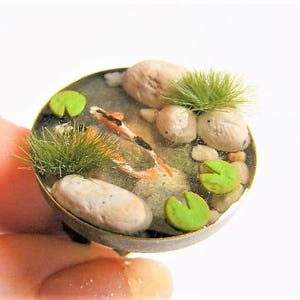 Miniature Koi Fish Pond Ring, Fish Pond Jewelry, Zen Ring, Miniature Food Jewelry, Fish Keeper, Mini Food Jewelry, Food Jewellery, Koi Ring