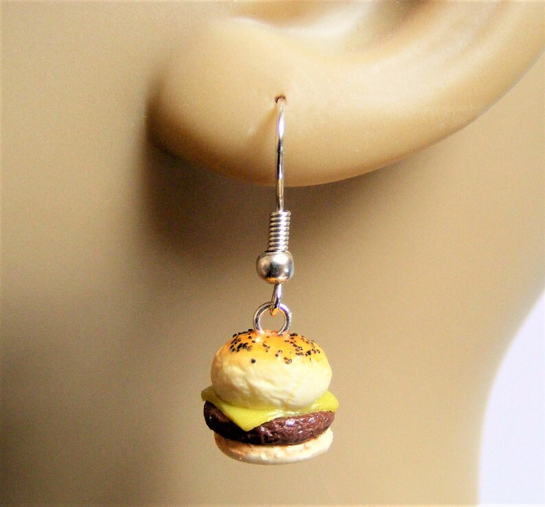 Food Jewelry Cheeseburger Earrings Miniature Food Earrings Etsy
