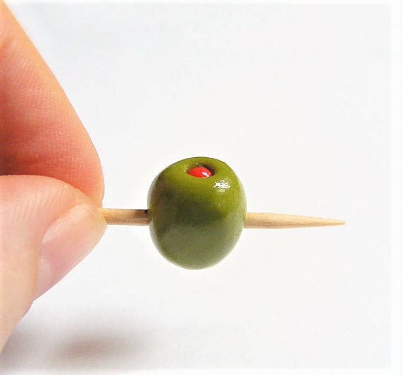 Food Jewelry Martini Olive Earrings Martini Earrings Miniature Food Stuffed Olives Handmade Mini Food Pierced and clip on Olive Charm kawaii image 3