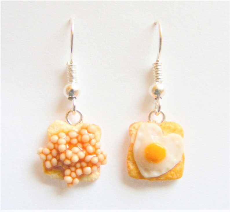 Food Jewelry Egg and Beans on Toast Earrings Miniature Food Etsy