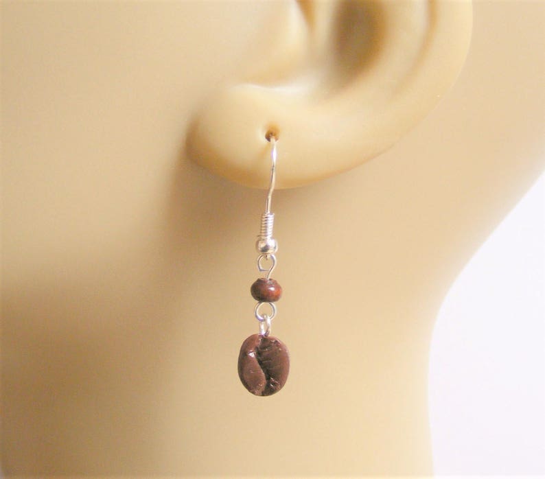 Food Jewelry Coffee Bean Earrings, Coffee Lover Earrings, Coffee Jewelry, Miniature Food Mini Food Clip on and Pierced Cup of Coffee charm image 3