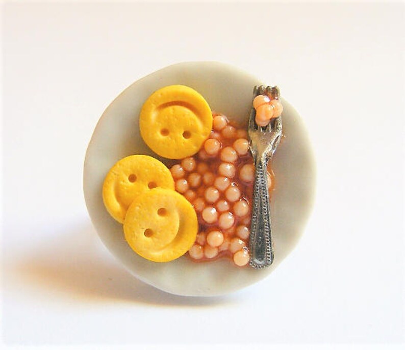 Food Jewelry Baked Beans and Smiley Faces Ring Miniature Food Etsy