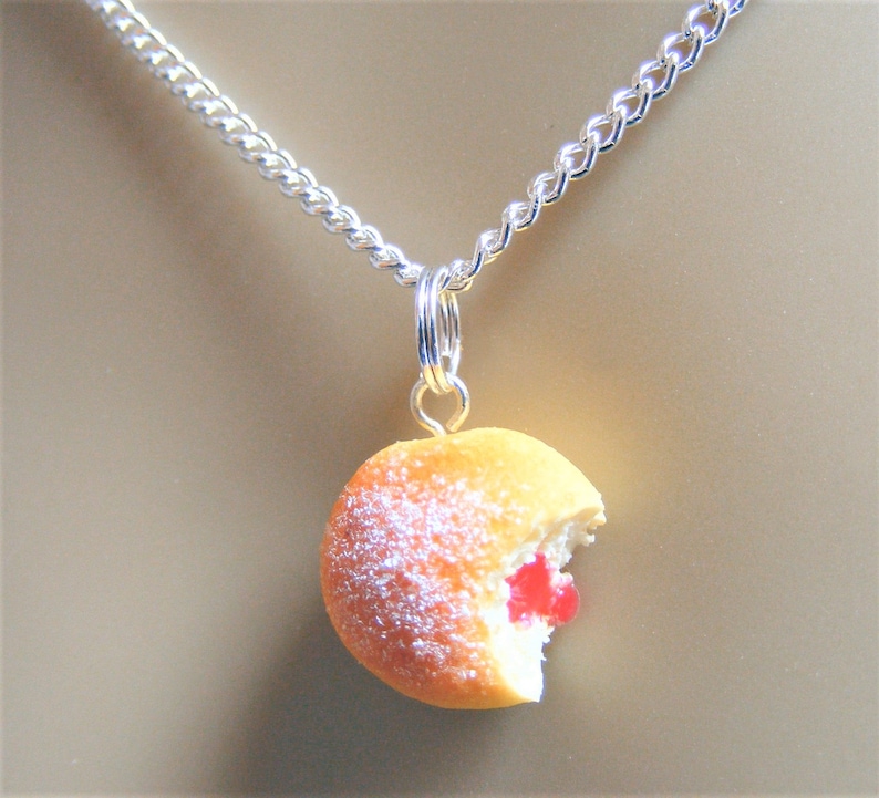 Food Jewelry, Jelly Donut Necklace, Jam Doughnut Necklace, Donut Pendant, Miniature Food, Mini Food, Do Nut Necklace, Kawaii Necklace, Sugar image 5