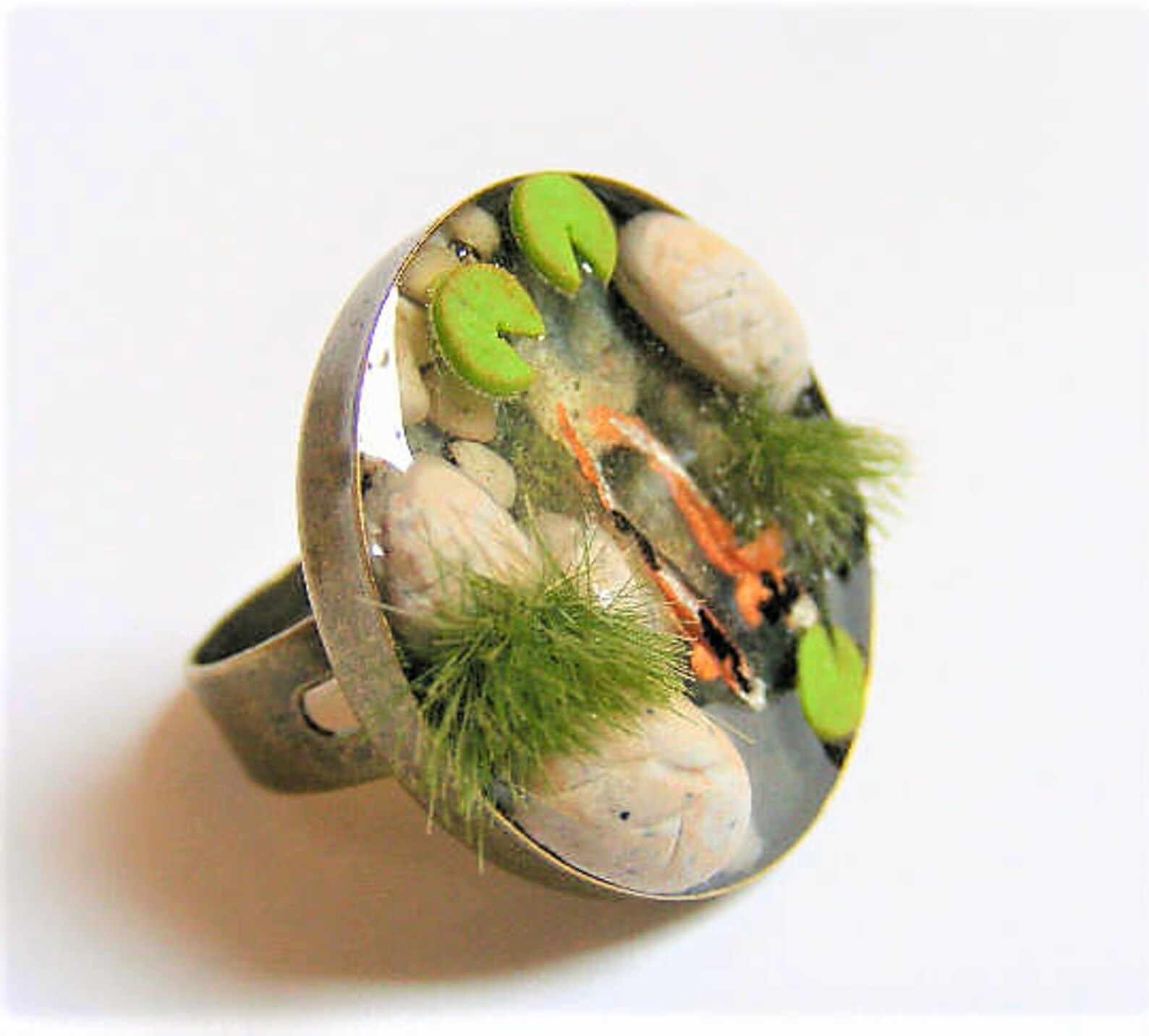 Miniature Koi Fish Pond Ring Fish Pond Jewelry Zen Ring Etsy