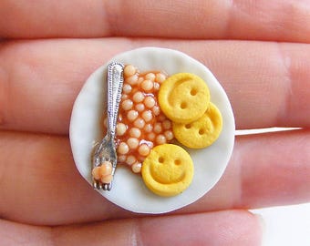 Food Jewelry Baked Beans and Smiley Faces Ring, Miniature Food Ring, Polymer clay food, Mini Food Jewellery, Beans Ring, Beans Jewelry Charm