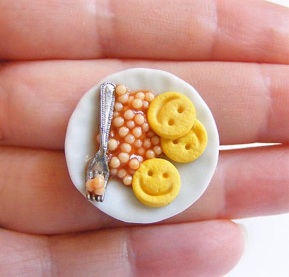 Food Jewelry Baked Beans and Smiley Faces Ring Miniature Food - Etsy