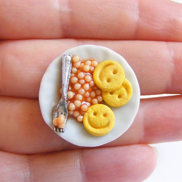 Food Jewelry Baked Beans and Smiley Faces Ring, Miniature Food Ring, Polymer clay food, Mini Food Jewellery, Beans Ring, Beans Jewelry Charm