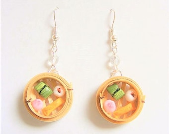 Food Jewelry Dim Sum Earrings, Dim Sum Jewelry, Miniature Food Earrings, Mini Food Jewellery, Chinese Food Earrings, Clip on earrings kawaii