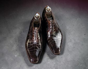 Primo Pelle Men's Two-Tone Croc Leather Oxford Shoes – Handmade Formal Footwear