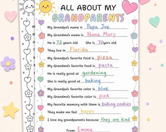 Fragebogen zum Großelterntag Arbeitsblatt „Alles über meine Großeltern“ Aktivität zum Großelterntag Ausmalbild zum Ausdrucken Geschenk für Großeltern