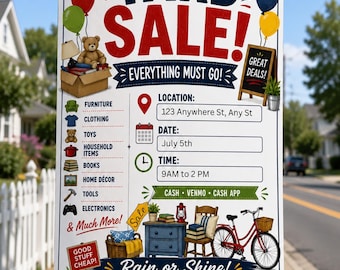 Yard Sale Flyer Template | Printable Garage Sale Sign | Editable Community Sale Poster | Neighborhood Moving Sale Flyer | DIY 8.5x11 Print