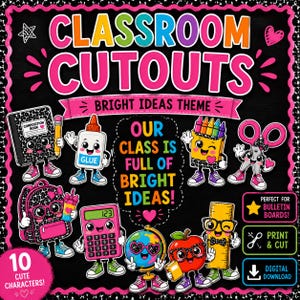 Composition Notebook Classroom Cutouts 12  | Colorful School Supply Characters | Bulletin Board Decor | Printable Teacher Classroom Decor