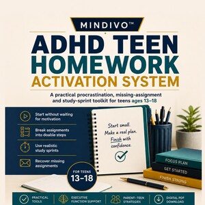 ADHD Homework Help for Teens, Procrastination Tool, Homework Organizer, Executive Function Planner PDF
