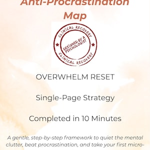 Cahier d'exercices anti-procrastination à compléter, Carte de réinitialisation du stress liée à la thérapie cognitivo-comportementale pour adultes atteints de TDAH, Fiche d'exercices interactive sur les dysfonctionnements exécutifs (PDF)