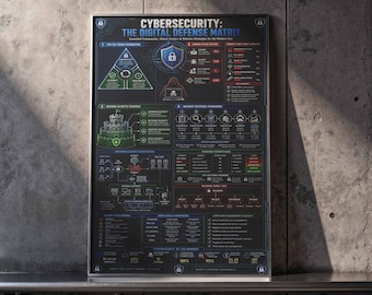 Póster infográfico sobre ciberseguridad / Matriz de defensa digital, decoración de pared para oficinas de TI (impresión en lienzo enmarcada)