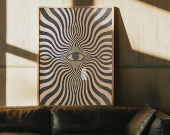 Psychedelic Third Eye Poster | 70s Optical Illusion Art Print | Mystical Boho Room Decor | Vintage Framed Canvas Wall Art