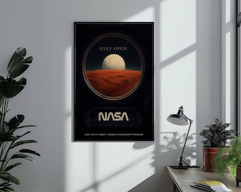 Affiche spatiale rétro de la NASA | Impression sur toile encadrée en orbite terrestre basse