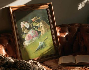 Poster vintage con rana / Stampa artistica in stile cottagecore vittoriano ispirata a un libro di fiabe (tela incorniciata)