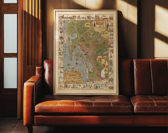 Vintage San Diego Map Poster | Illustrated California Wall Art | Framed Canvas Print | Retro Pictorial Home Decor
