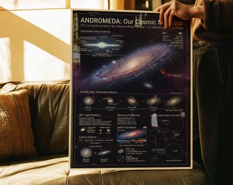 Poster infografico sulla galassia di Andromeda / Quadro di astronomia spaziale (stampa su tela incorniciata)