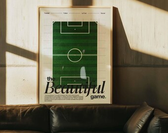 Vintage Soccer Field Diagram Poster | The Beautiful Game Football Art | Minimalist Sports Wall Decor | Framed Canvas Print | Man Cave