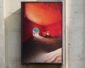 Surreal Sand Room Poster | Slow Rush Indie Wall Art | Liminal Space Framed Canvas | Desert Dreamcore Art Print