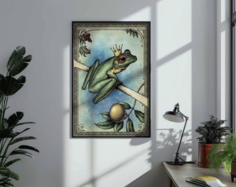 Poster del Principe Ranocchio / Stampa artistica in stile cottagecore a tema fiabesco botanico