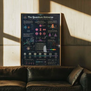 Quantum Universe Physics Poster | Science Infographic Wall Art | Framed Canvas Print | STEM Office Dorm Decor | Quantum Mechanics Chart