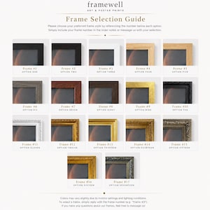 The image is a guide for selecting frames from a collection of various frame styles and options, providing a visual representation of the different choices available.