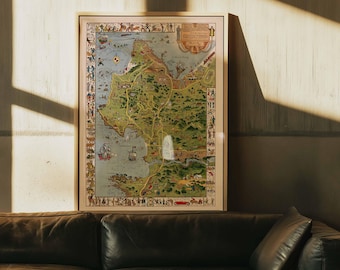 Vintage Monterey Peninsula Map Poster | Jo Mora Illustrated California Wall Art | Carmel Coastal Decor | Framed Canvas Print